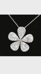 14K White Gold Flower Pendant Necklace – 1.00ct Natural Diamonds - 1333