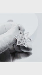 18K White Gold Star of David &amp; Hamsa Diamond Pendant - 1335