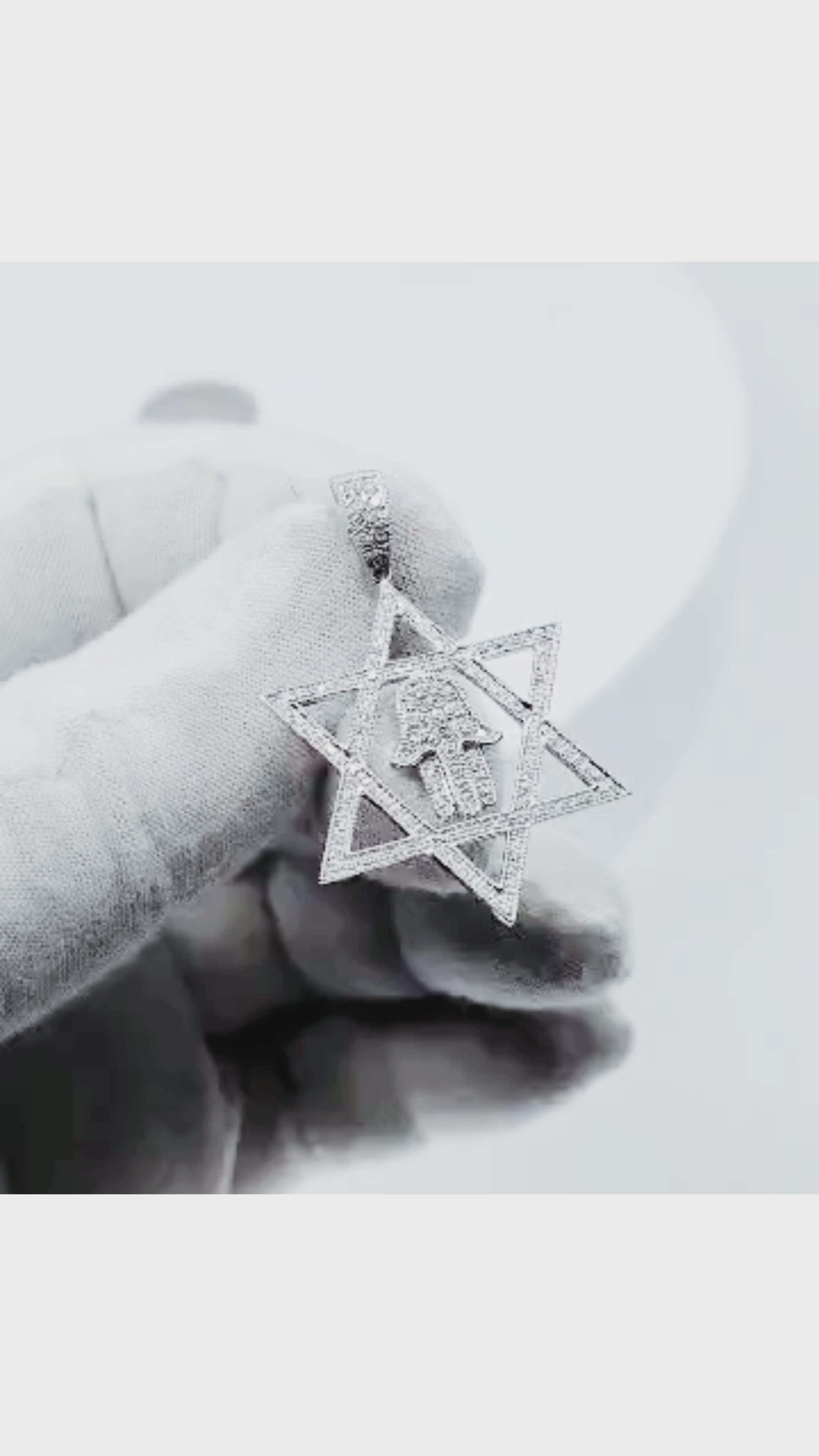 18K White Gold Star of David &amp; Hamsa Diamond Pendant - 1335