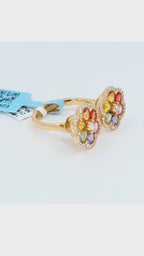 18K Yellow Gold Double Flower Ring with Sapphires & Diamonds - 2211