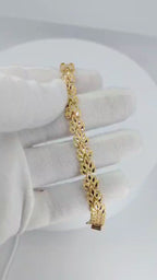 14K Yellow Gold Diamond-Cut Leaves Bracelet - 12B5