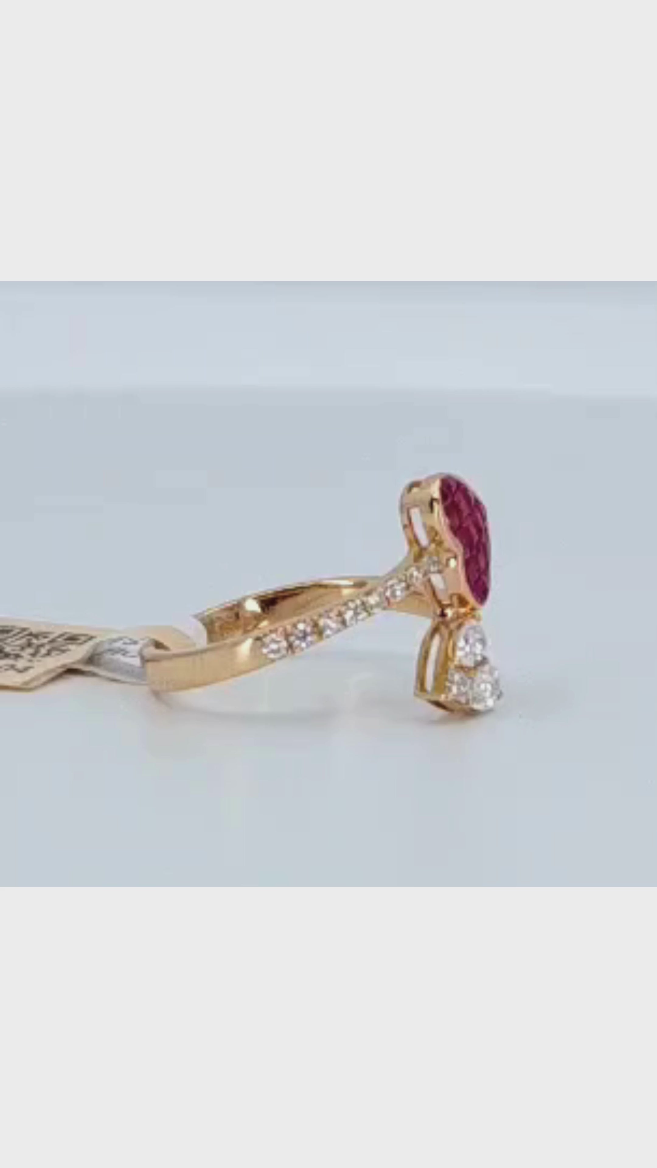 18K Rose Gold Double Heart Ruby &amp; Diamond Ring - 2214