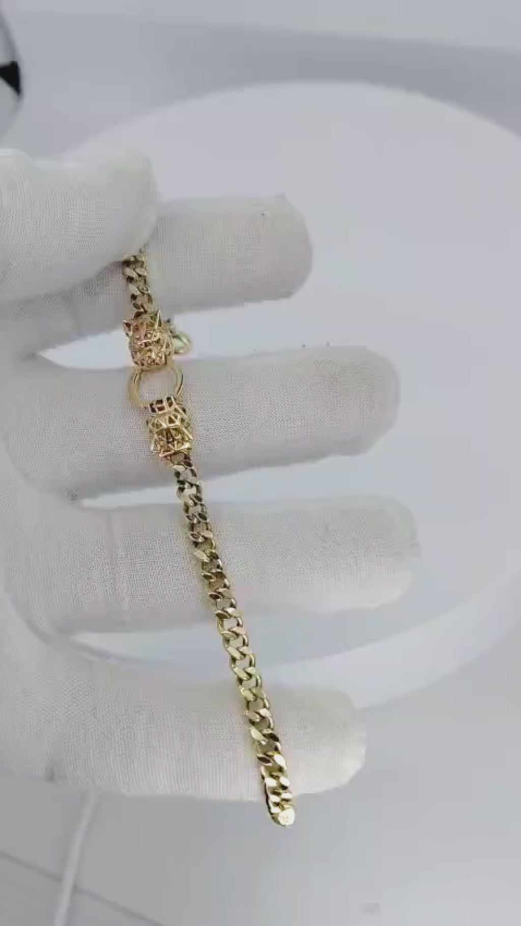 14K Yellow Gold Cuban Link Tiger Heads Bracelet 12A9