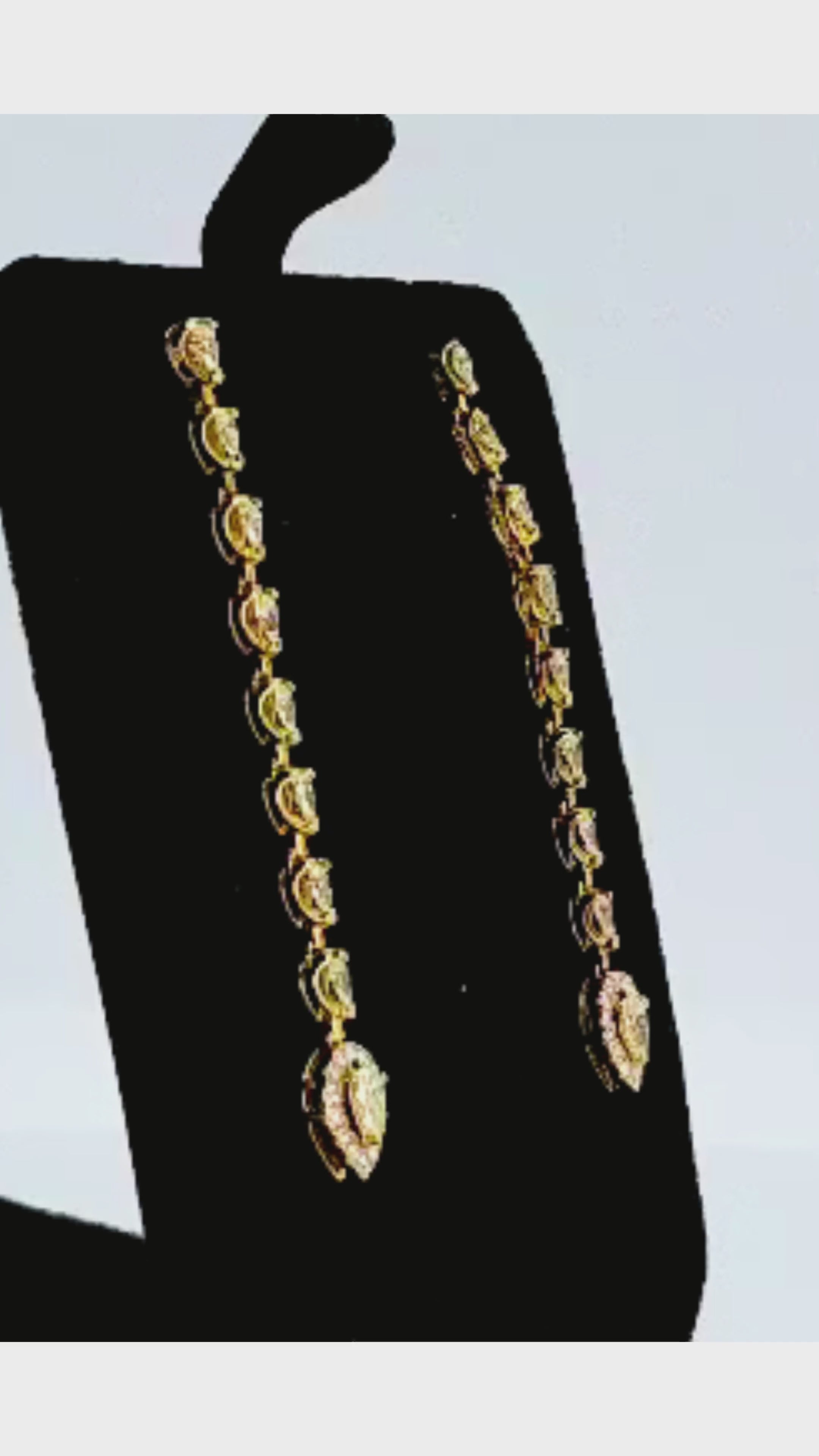 18K Yellow Gold Pear-Shaped Drop Earrings with Natural Diamonds - 9902