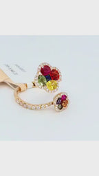 18K Rose Gold Multi-Color Sapphire Flower Ring with Diamonds - 2213