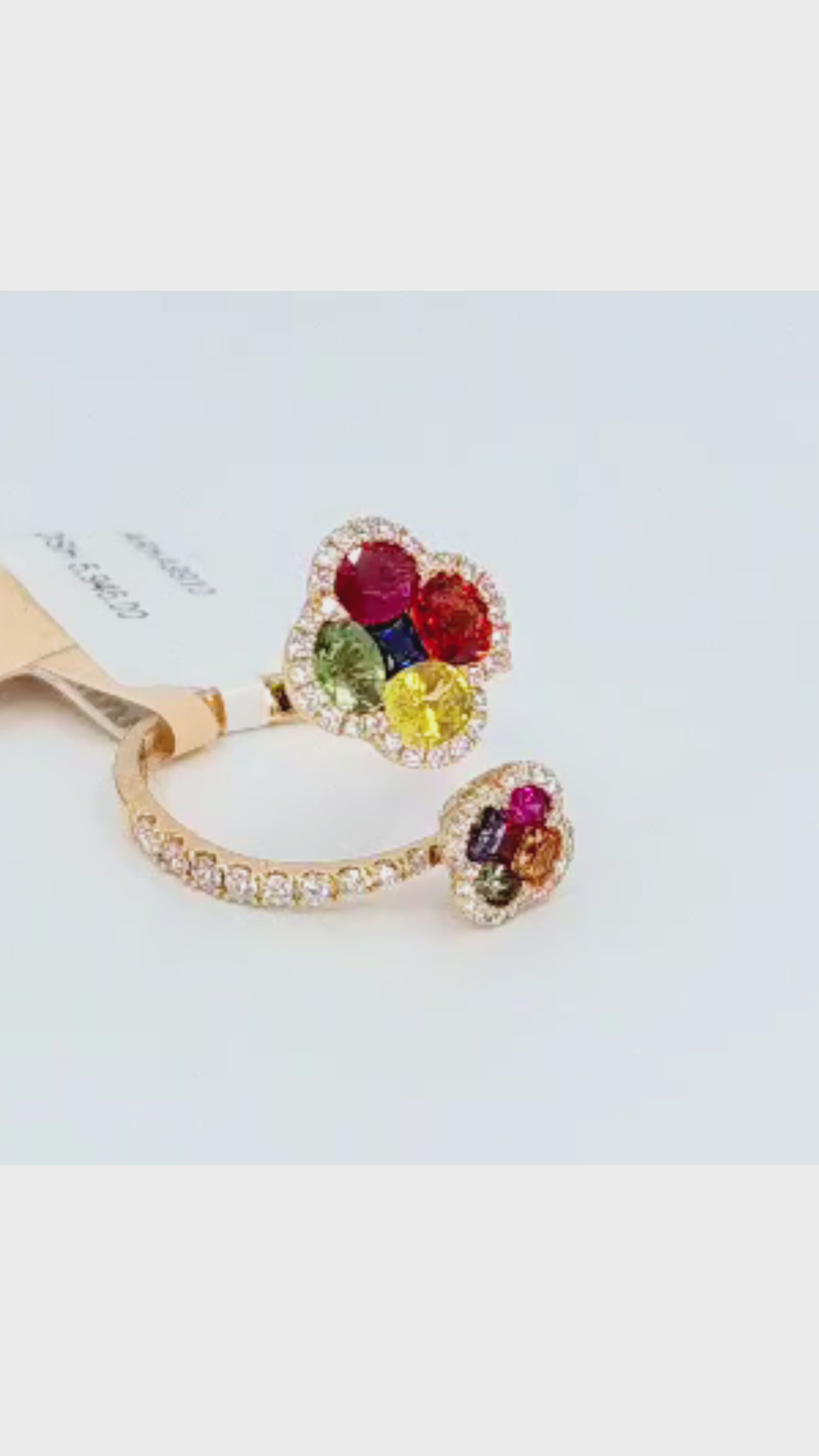 18K Rose Gold Multi-Color Sapphire Flower Ring with Diamonds - 2213
