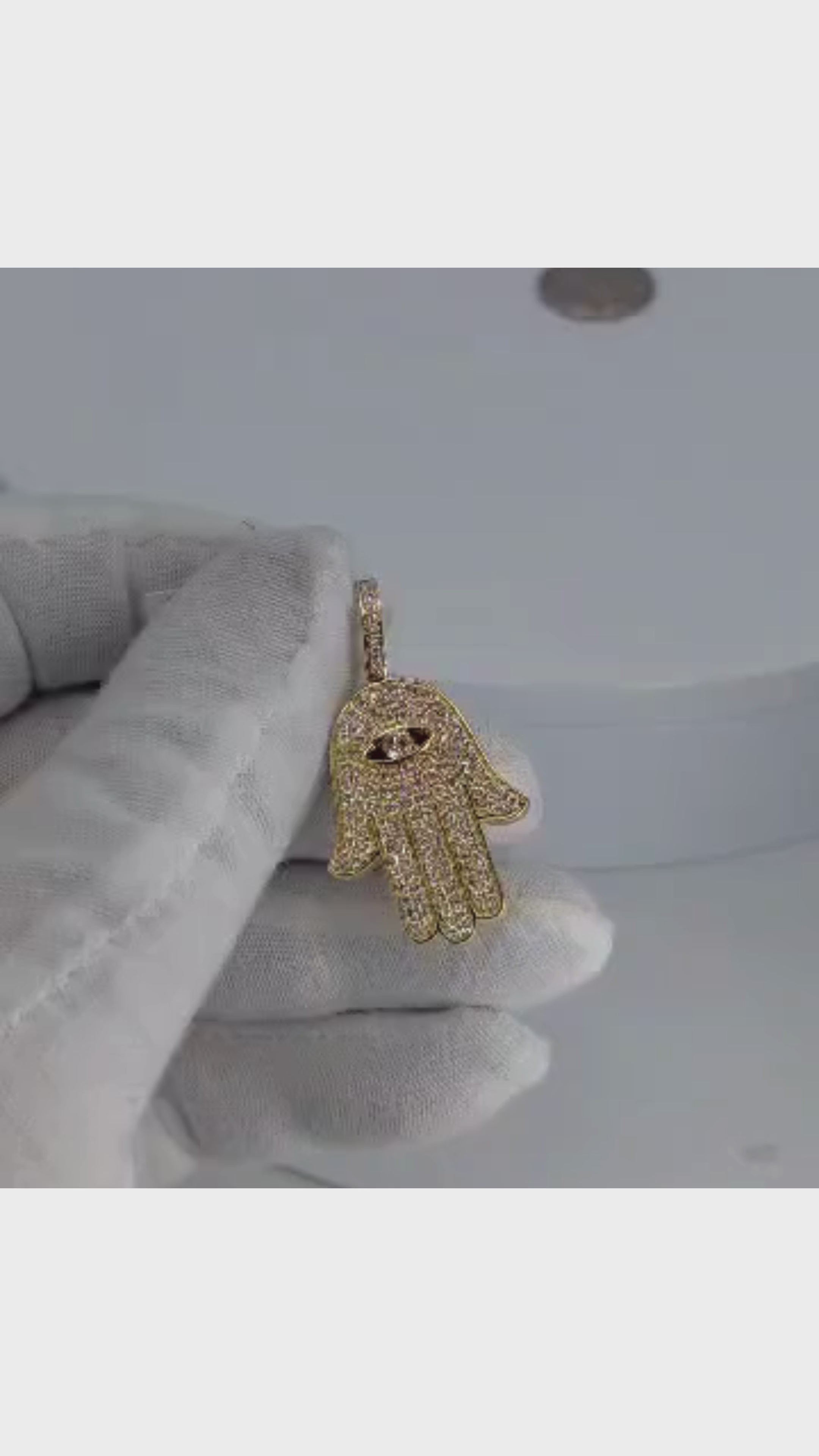 14K Yellow Gold Hamsa &amp; Eye Diamond Pendant - 1339