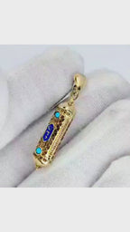 14K Yellow Gold Round Mezuzah Pendant - 1337