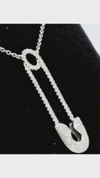 14K White Gold Paperclip Pendant Necklace – 0.35ct Natural Diamonds - 1326