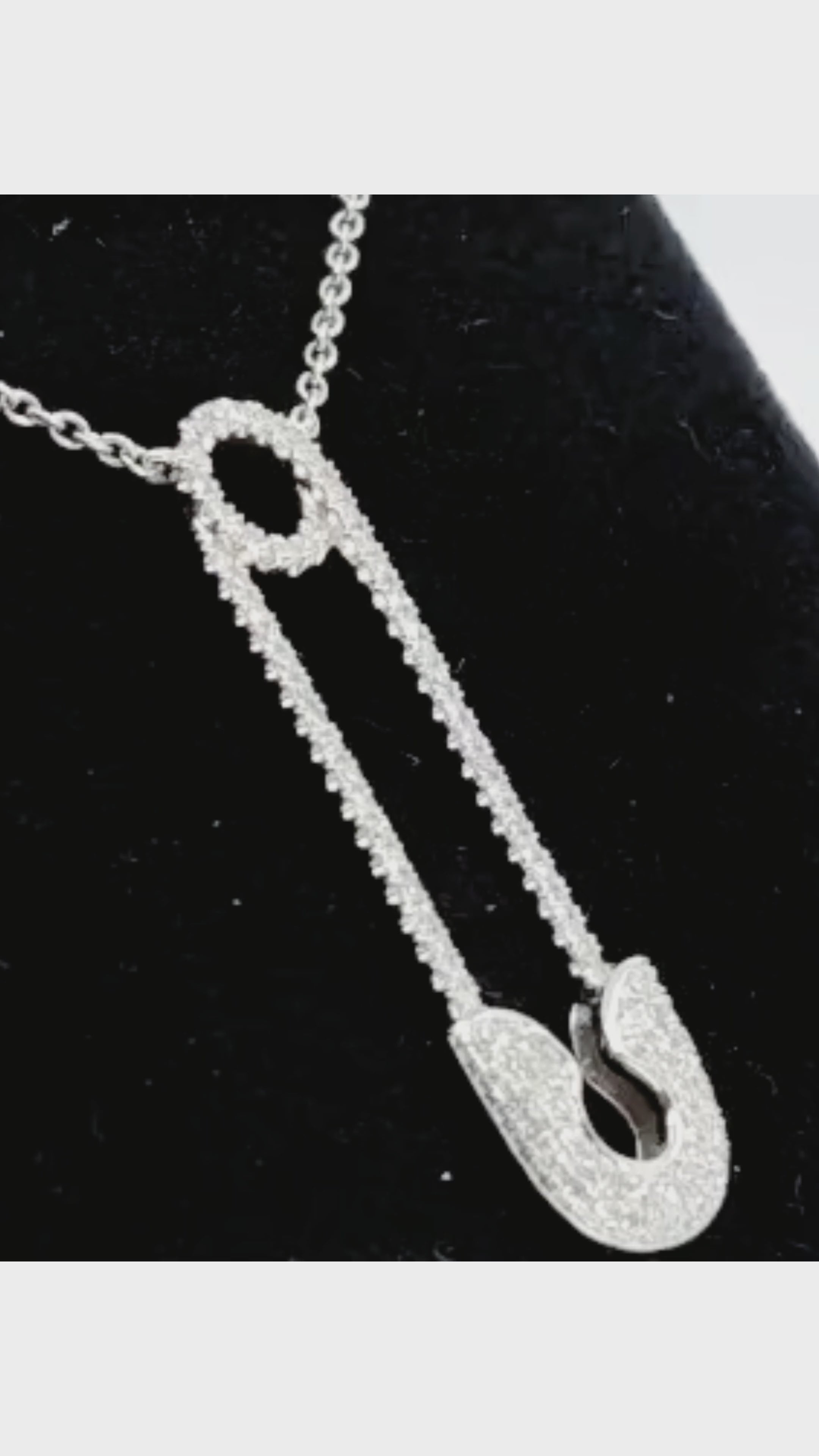 14K White Gold Paperclip Pendant Necklace – 0.35ct Natural Diamonds - 1326