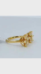 18K Yellow Gold Double Flower Ring with Natural Diamonds - 2212