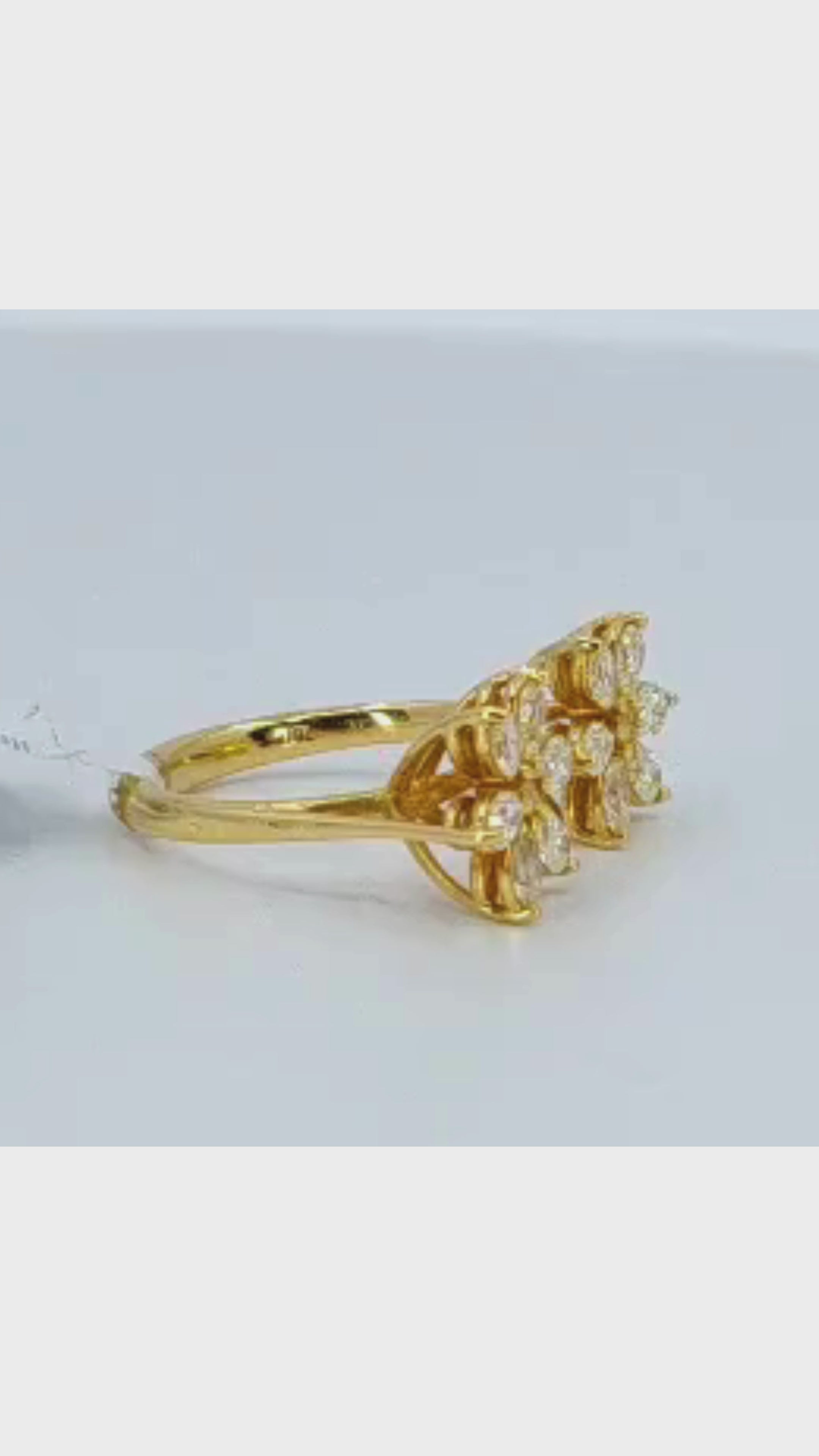 18K Yellow Gold Double Flower Ring with Natural Diamonds - 2212