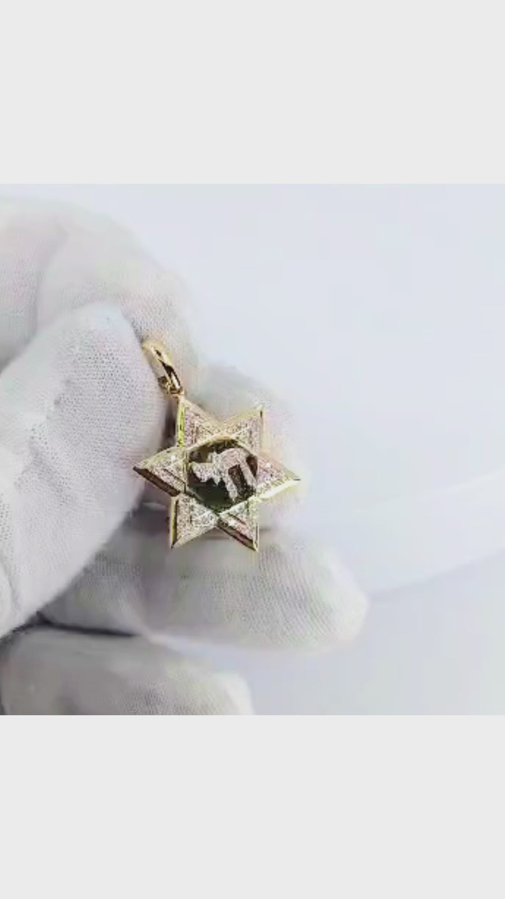 14K Yellow Gold Star of David &amp; Chai Diamond Pendant - 1344