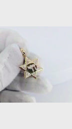 14K Yellow Gold Star of David &amp; Chai Diamond Pendant - 1344