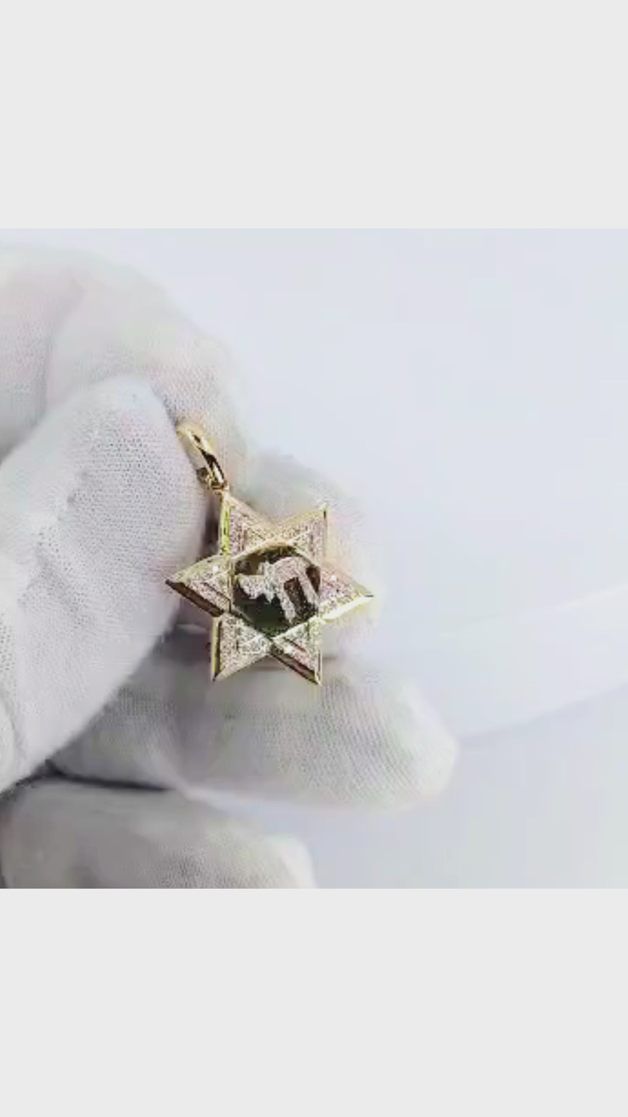 14K Yellow Gold Star of David &amp; Chai Diamond Pendant - 1344