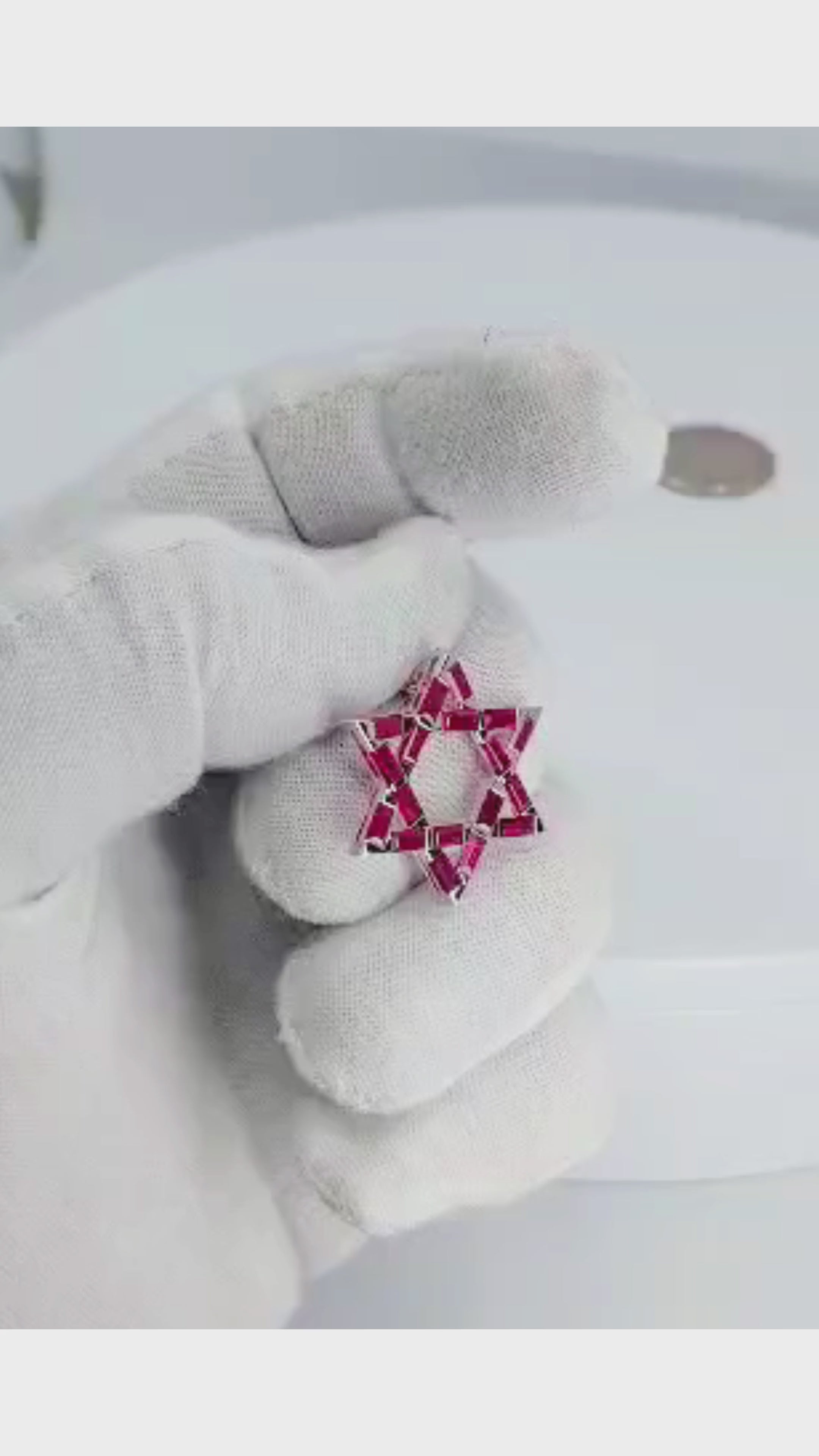 18K White Gold Star of David Ruby Necklace - 1340
