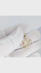 14K Two-Tone Gold Star of David Circle Pendant - 1336