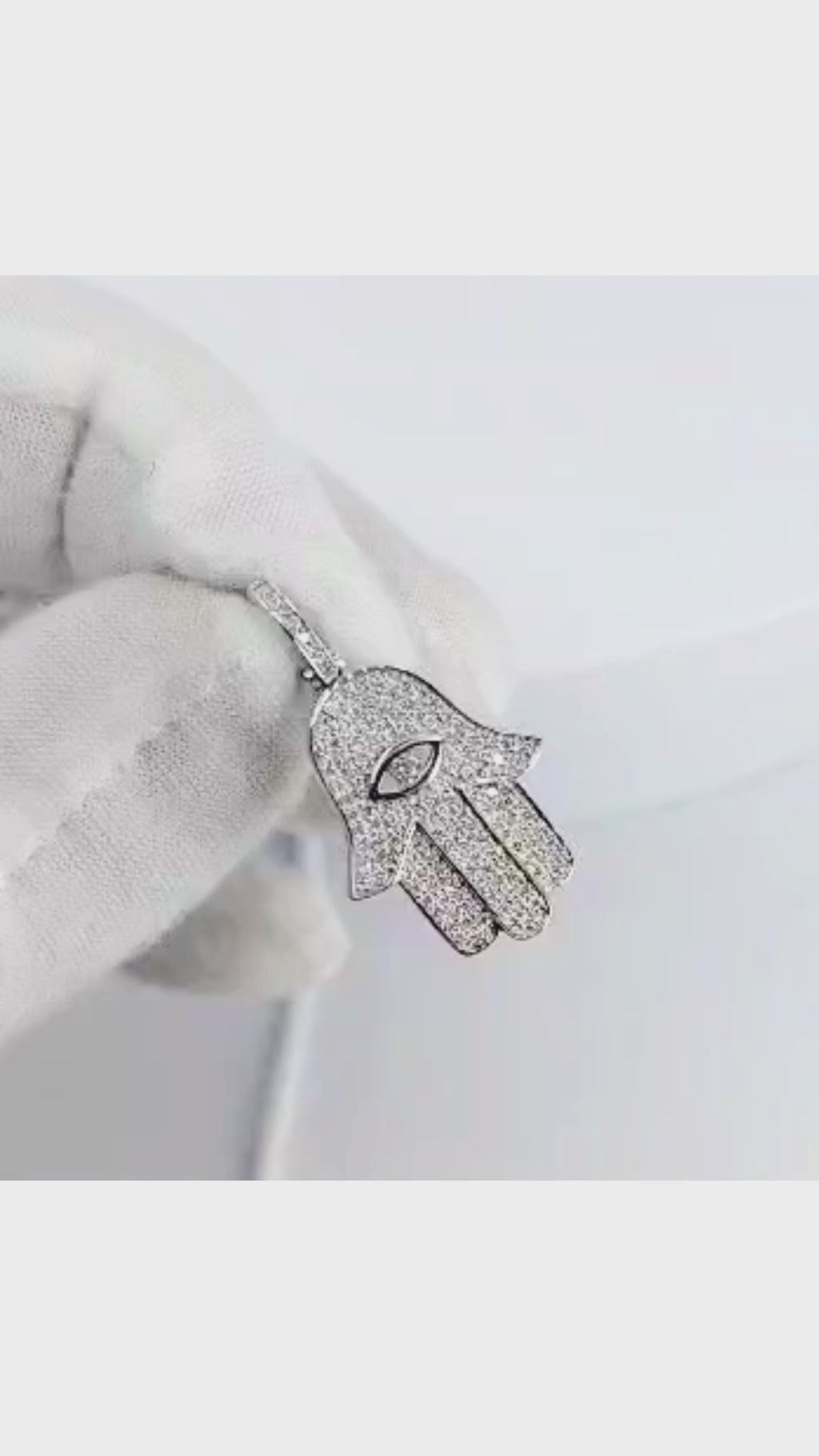 14K White Gold Hamsa &amp; Eye Diamond Pendant - 1342