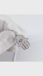 14K White Gold Hamsa &amp; Eye Diamond Pendant - 1342