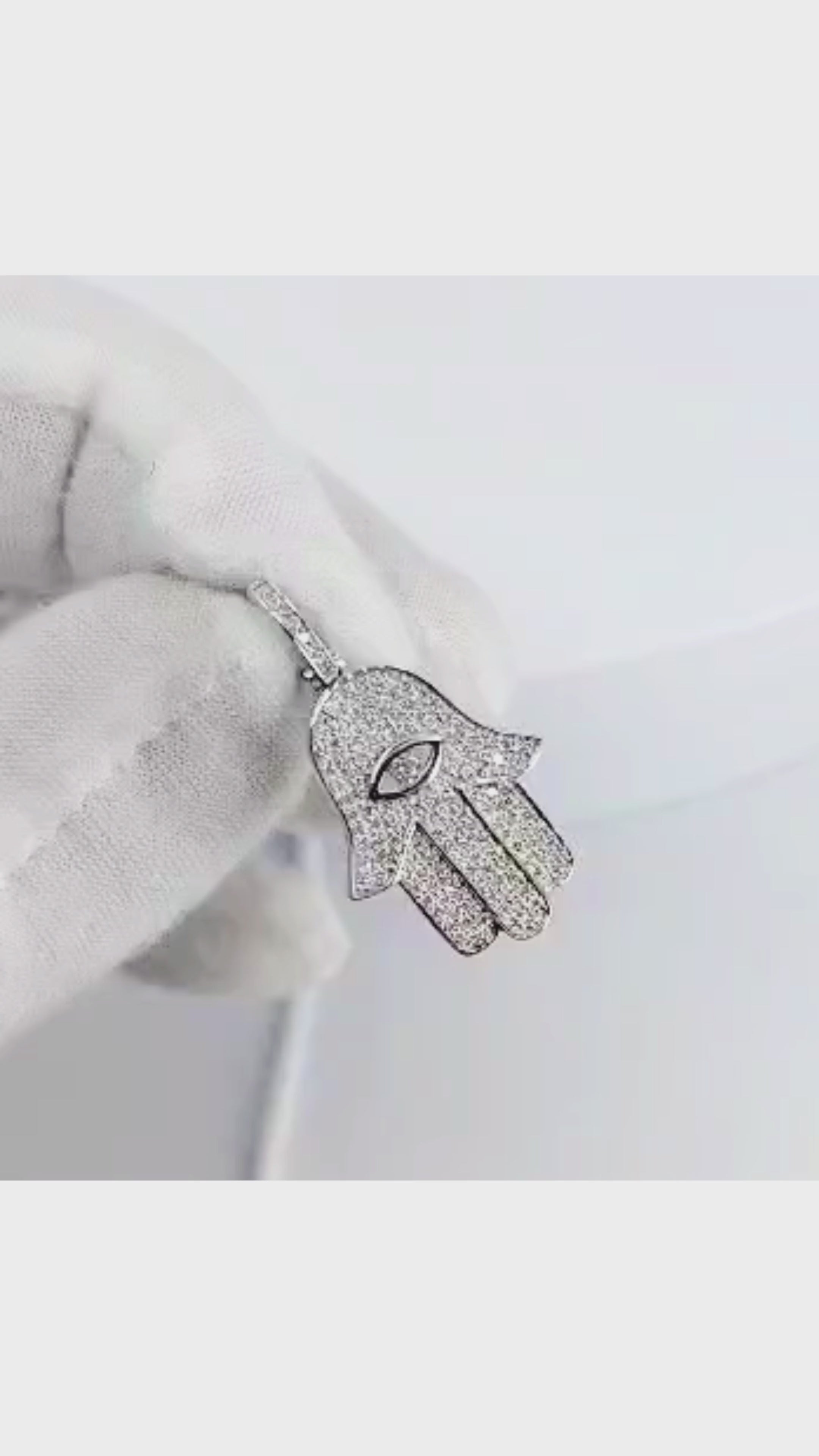 14K White Gold Hamsa &amp; Eye Diamond Pendant - 1342